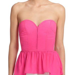 Parker Silk Bustier Peplum Top in Hot Pink XS